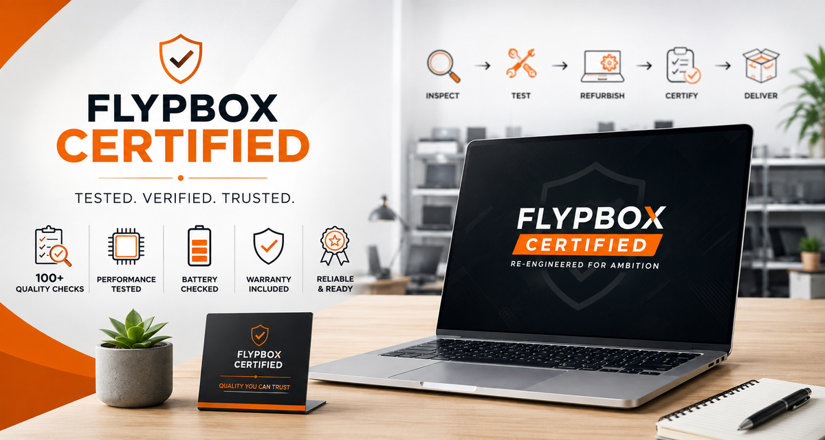 Curious what "Flypbox Certified" means? Learn how we test, grade and certify every refurbished laptop before it reaches you, so you buy with confidence.